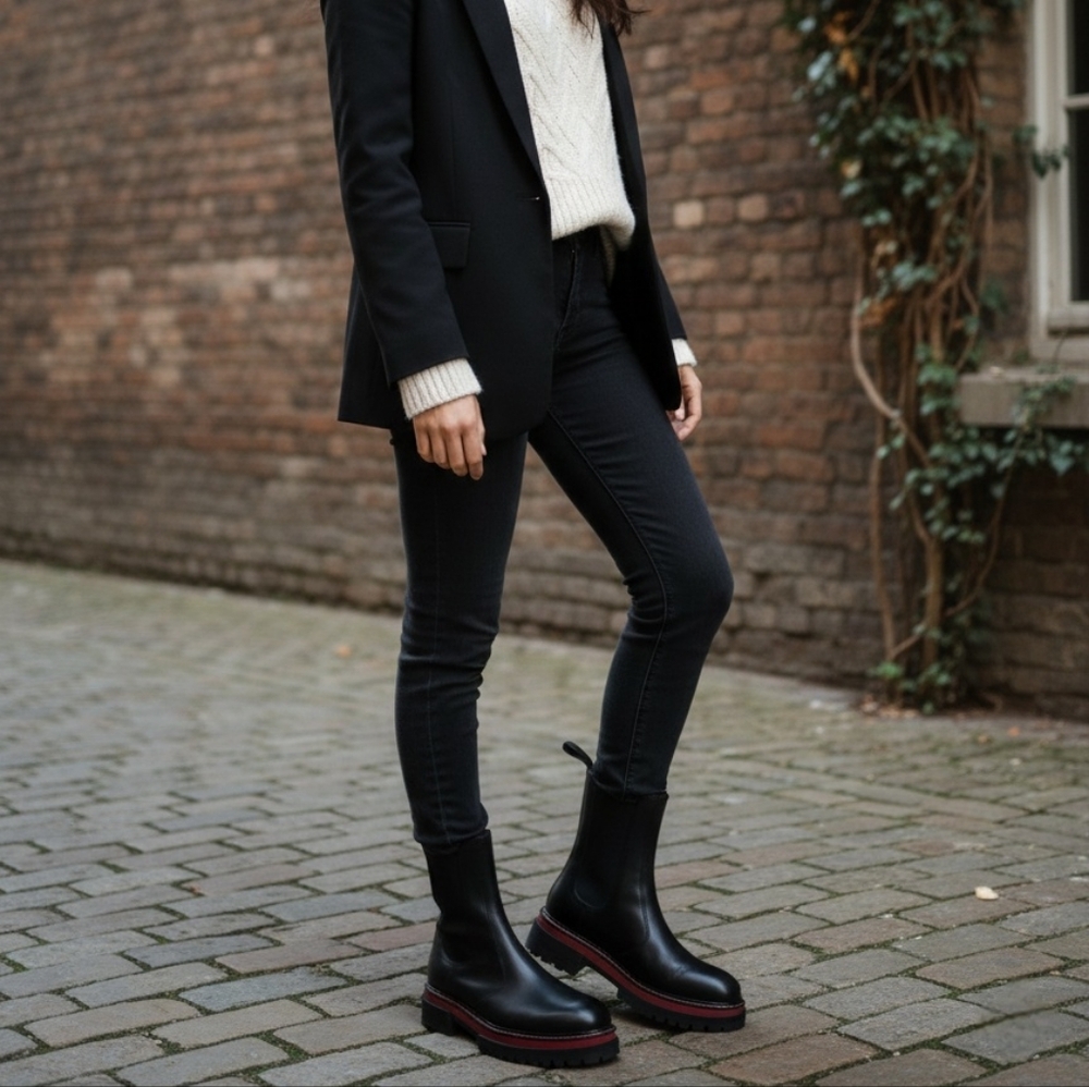 Kurt Geiger Black Ankle Boots with Red Stitching Size 10